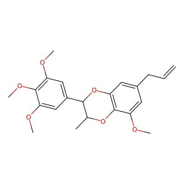 2D Structure of (2S,3R)-5-methoxy-3-methyl-7-prop-2-enyl-2-(3,4,5-trimethoxyphenyl)-2,3-dihydro-1,4-benzodioxine