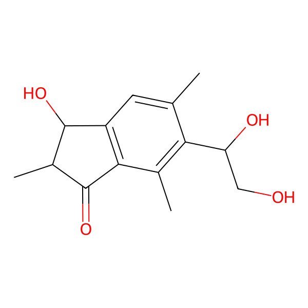 2D Structure of (2S,3R)-6-[(1S)-1,2-dihydroxyethyl]-3-hydroxy-2,5,7-trimethyl-2,3-dihydroinden-1-one