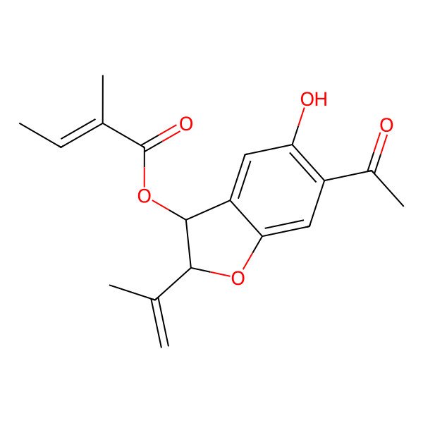 2D Structure of [(2S,3R)-6-acetyl-5-hydroxy-2-prop-1-en-2-yl-2,3-dihydro-1-benzofuran-3-yl] (Z)-2-methylbut-2-enoate