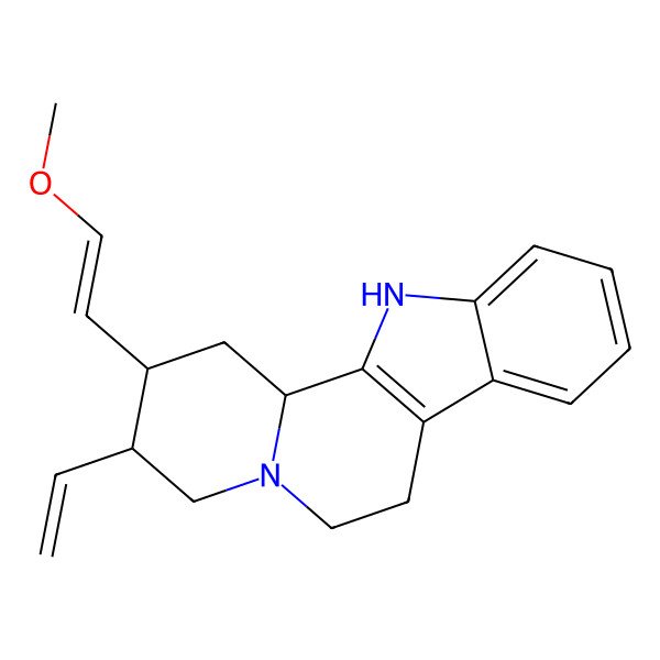 2D Structure of (2S,3R,12bR)-3-ethenyl-2-[(E)-2-methoxyethenyl]-1,2,3,4,6,7,12,12b-octahydroindolo[2,3-a]quinolizine