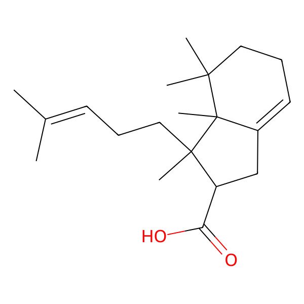 2D Structure of (2S,3R,3aS)-3,3a,4,4-tetramethyl-3-(4-methylpent-3-enyl)-1,2,5,6-tetrahydroindene-2-carboxylic acid