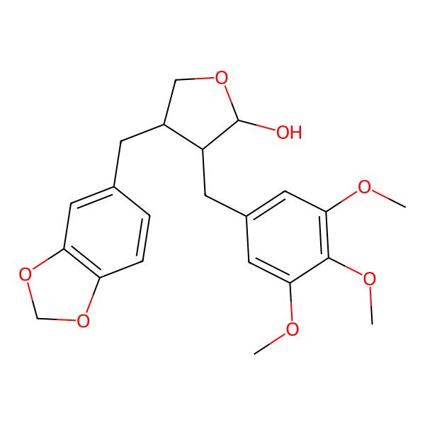2D Structure of (2S,3R,4R)-4-(1,3-benzodioxol-5-ylmethyl)-3-[(3,4,5-trimethoxyphenyl)methyl]oxolan-2-ol