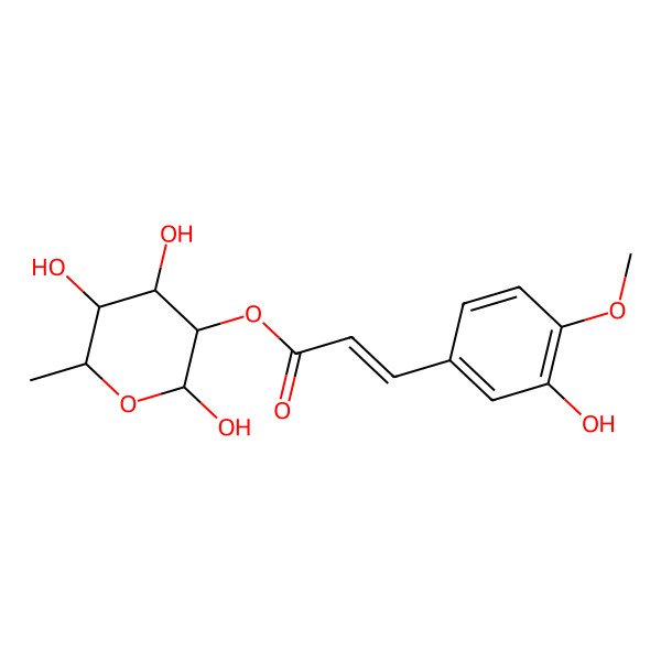 2D Structure of [(2S,3R,4R,5R,6S)-2,4,5-trihydroxy-6-methyloxan-3-yl] (E)-3-(3-hydroxy-4-methoxyphenyl)prop-2-enoate