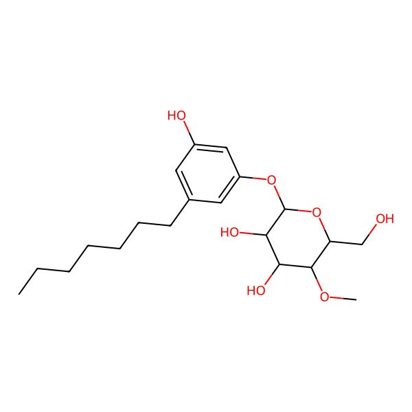 2D Structure of (2S,3R,4R,5S,6R)-2-(3-Heptyl-5-Hydroxyphenoxy)-6-(Hydroxymethyl)-5-Methoxyoxane-3,4-Diol