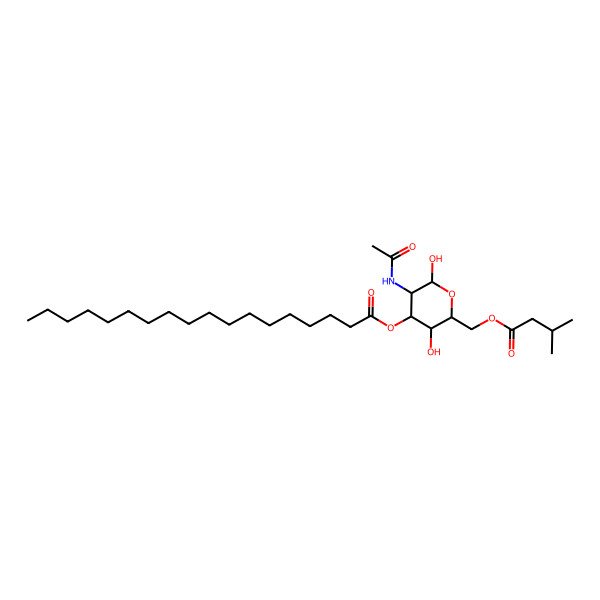 2D Structure of [(2S,3R,4R,5S,6R)-3-acetamido-2,5-dihydroxy-6-(3-methylbutanoyloxymethyl)oxan-4-yl] octadecanoate