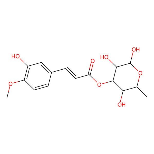 2D Structure of [(2S,3R,4R,5S,6S)-2,3,5-trihydroxy-6-methyloxan-4-yl] (E)-3-(3-hydroxy-4-methoxyphenyl)prop-2-enoate
