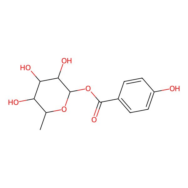 2D Structure of [(2S,3R,4R,5S,6S)-3,4,5-trihydroxy-6-methyloxan-2-yl] 4-hydroxybenzoate