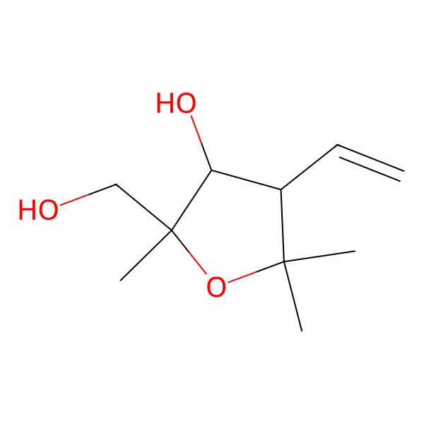 2D Structure of (2S,3R,4S)-4-ethenyl-2-(hydroxymethyl)-2,5,5-trimethyloxolan-3-ol