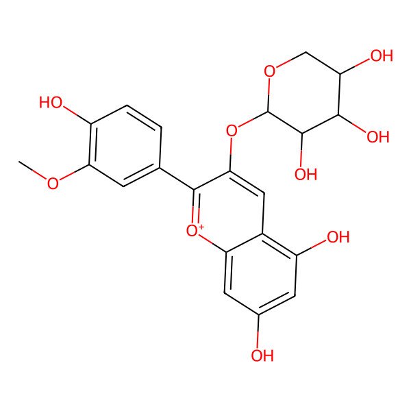 2D Structure of (2S,3R,4S,5R)-2-[5,7-dihydroxy-2-(4-hydroxy-3-methoxyphenyl)chromenylium-3-yl]oxyoxane-3,4,5-triol