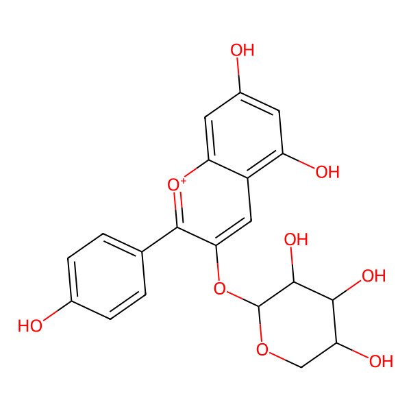 2D Structure of (2S,3R,4S,5R)-2-[5,7-dihydroxy-2-(4-hydroxyphenyl)chromenylium-3-yl]oxyoxane-3,4,5-triol