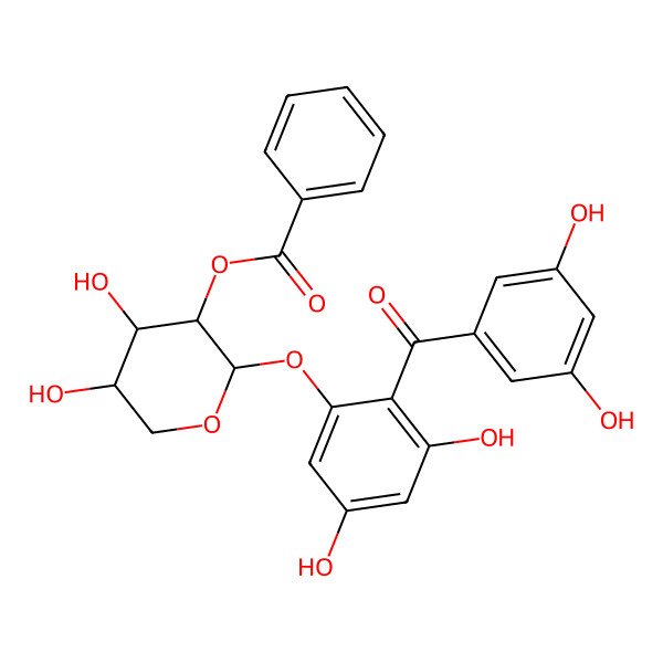 2D Structure of [(2S,3R,4S,5S)-2-[2-(3,5-dihydroxybenzoyl)-3,5-dihydroxyphenoxy]-4,5-dihydroxyoxan-3-yl] benzoate