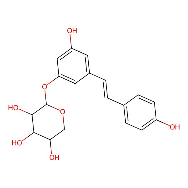 2D Structure of (2S,3R,4S,5S)-2-[3-hydroxy-5-[(E)-2-(4-hydroxyphenyl)ethenyl]phenoxy]oxane-3,4,5-triol