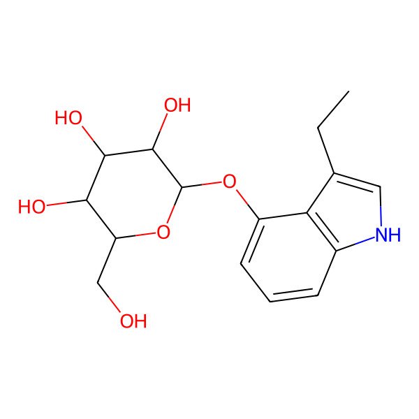 2D Structure of (2S,3R,4S,5S,6R)-2-[(3-ethyl-1H-indol-4-yl)oxy]-6-(hydroxymethyl)oxane-3,4,5-triol