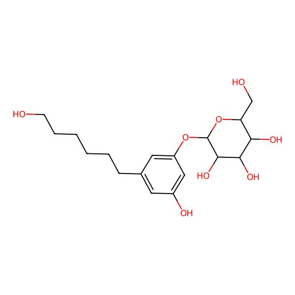 2D Structure of (2S,3R,4S,5S,6R)-2-[3-hydroxy-5-(6-hydroxyhexyl)phenoxy]-6-(hydroxymethyl)oxane-3,4,5-triol