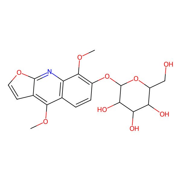 2D Structure of (2S,3R,4S,5S,6R)-2-(4,8-dimethoxyfuro[2,3-b]quinolin-7-yl)oxy-6-(hydroxymethyl)oxane-3,4,5-triol