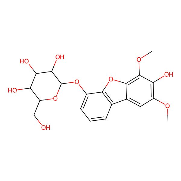 2D Structure of (2S,3R,4S,5S,6R)-2-(7-hydroxy-6,8-dimethoxydibenzofuran-4-yl)oxy-6-(hydroxymethyl)oxane-3,4,5-triol