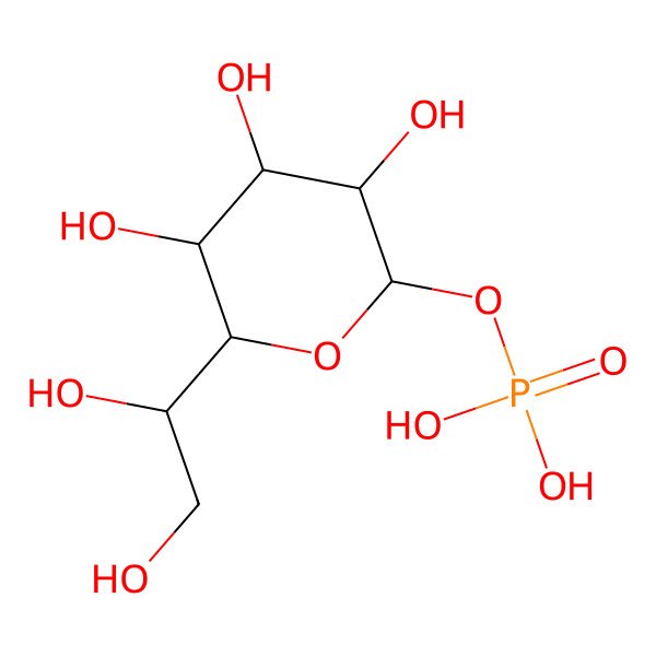 2D Structure of [(2S,3R,4S,5S,6R)-6-[(1S)-1,2-dihydroxyethyl]-3,4,5-trihydroxyoxan-2-yl] dihydrogen phosphate