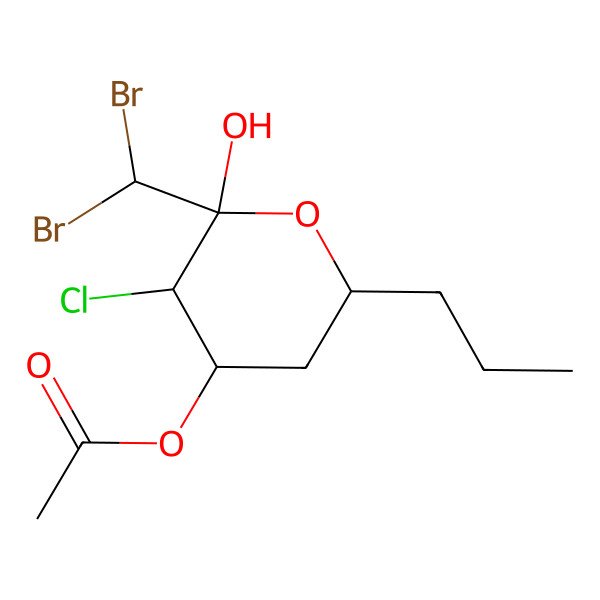 2D Structure of [(2S,3R,4S,6S)-3-chloro-2-(dibromomethyl)-2-hydroxy-6-propyloxan-4-yl] acetate