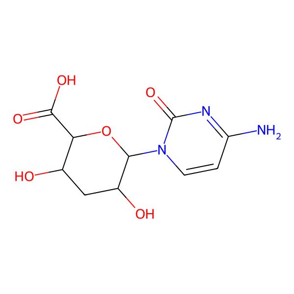 2D Structure of (2S,3R,5R,6R)-6-(4-amino-2-oxopyrimidin-1-yl)-3,5-dihydroxyoxane-2-carboxylic acid