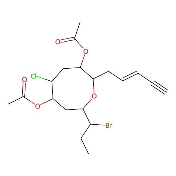 2D Structure of [(2S,3R,5S,6S,8R)-6-acetyloxy-8-[(1R)-1-bromopropyl]-5-chloro-2-pent-2-en-4-ynyloxocan-3-yl] acetate