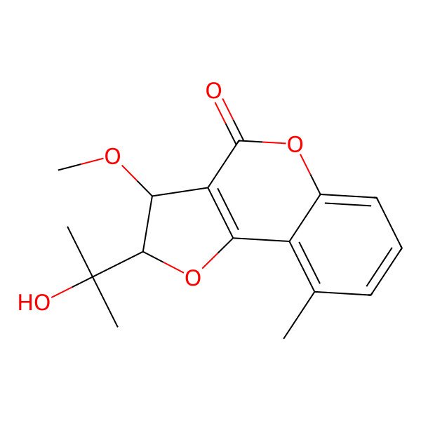2D Structure of (2S,3S)-2-(2-hydroxypropan-2-yl)-3-methoxy-9-methyl-2,3-dihydrofuro[3,2-c]chromen-4-one