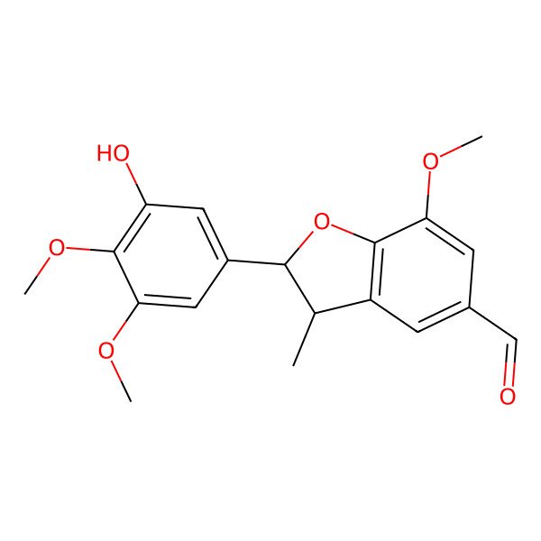 2D Structure of (2S,3S)-2-(3-hydroxy-4,5-dimethoxyphenyl)-7-methoxy-3-methyl-2,3-dihydro-1-benzofuran-5-carbaldehyde