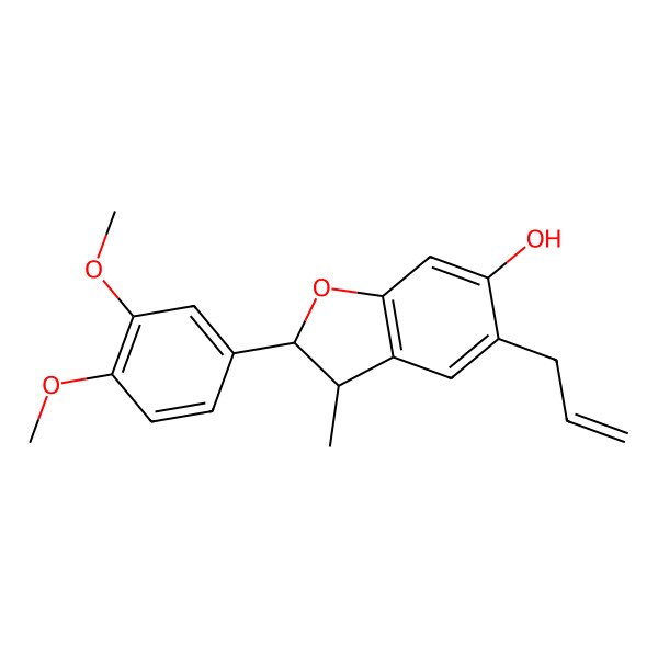 2D Structure of (2S,3S)-2-(3,4-dimethoxyphenyl)-3-methyl-5-prop-2-enyl-2,3-dihydro-1-benzofuran-6-ol 2D Structure of (2S,3S)-2-(3,4-dimethoxyphenyl)-3-methyl-5-prop-2-enyl-2,3-dihydro-1-benzofuran-6-ol