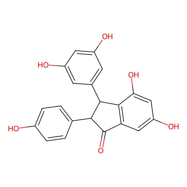 2D Structure of (2S,3S)-3-(3,5-dihydroxyphenyl)-4,6-dihydroxy-2-(4-hydroxyphenyl)-2,3-dihydroinden-1-one