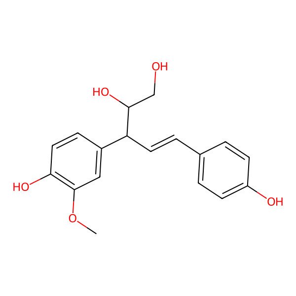 2D Structure of (2S,3S)-3-(4-hydroxy-3-methoxyphenyl)-5-(4-hydroxyphenyl)pent-4-ene-1,2-diol