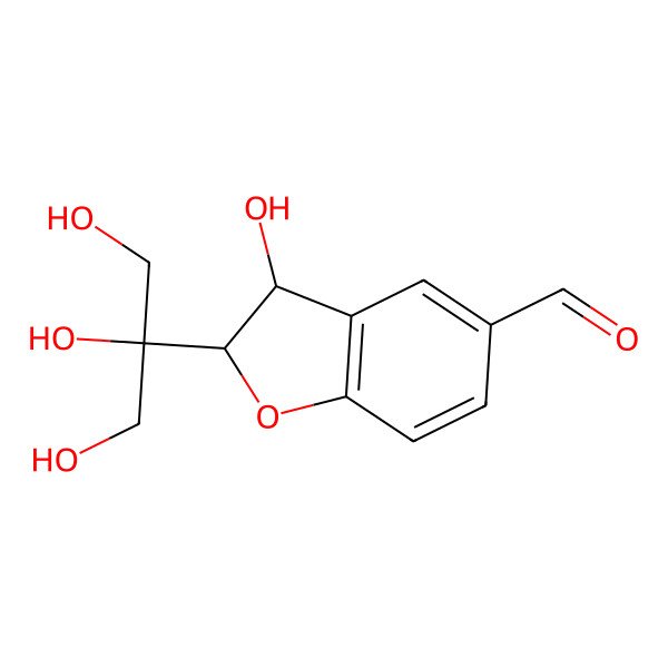 2D Structure of (2S,3S)-3-hydroxy-2-(1,2,3-trihydroxypropan-2-yl)-2,3-dihydrobenzofuran-5-carbaldehyde