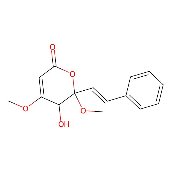 2D Structure of (2S,3S)-3-hydroxy-2,4-dimethoxy-2-[(E)-2-phenylethenyl]-3H-pyran-6-one