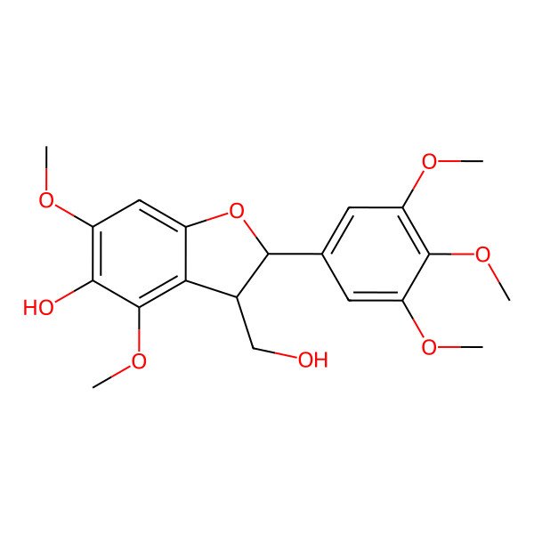 2D Structure of (2S,3S)-3-(hydroxymethyl)-4,6-dimethoxy-2-(3,4,5-trimethoxyphenyl)-2,3-dihydro-1-benzofuran-5-ol