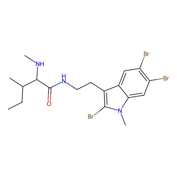 2D Structure of (2S,3S)-3-methyl-2-(methylamino)-N-[2-(2,5,6-tribromo-1-methylindol-3-yl)ethyl]pentanamide