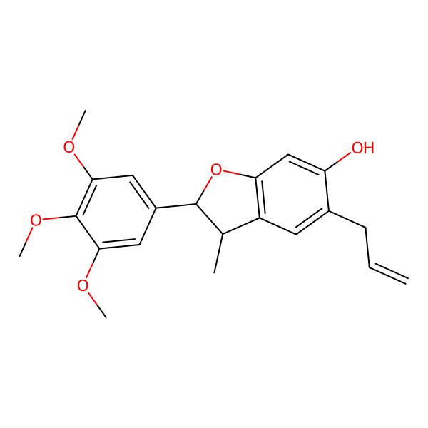 2D Structure of (2S,3S)-3-methyl-5-prop-2-enyl-2-(3,4,5-trimethoxyphenyl)-2,3-dihydro-1-benzofuran-6-ol