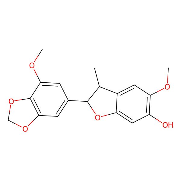 2D Structure of (2S,3S)-5-methoxy-2-(7-methoxy-1,3-benzodioxol-5-yl)-3-methyl-2,3-dihydro-1-benzofuran-6-ol