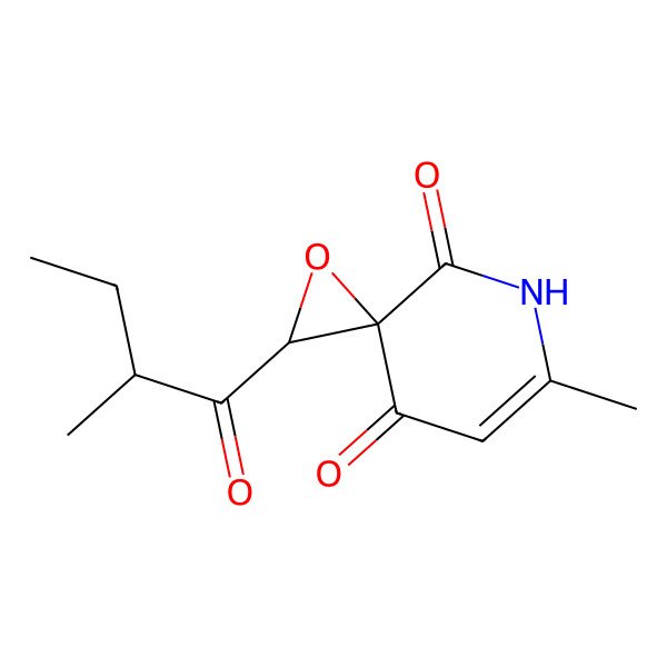 2D Structure of (2S,3S)-6-methyl-2-[(2R)-2-methylbutanoyl]-1-oxa-7-azaspiro[2.5]oct-5-ene-4,8-dione