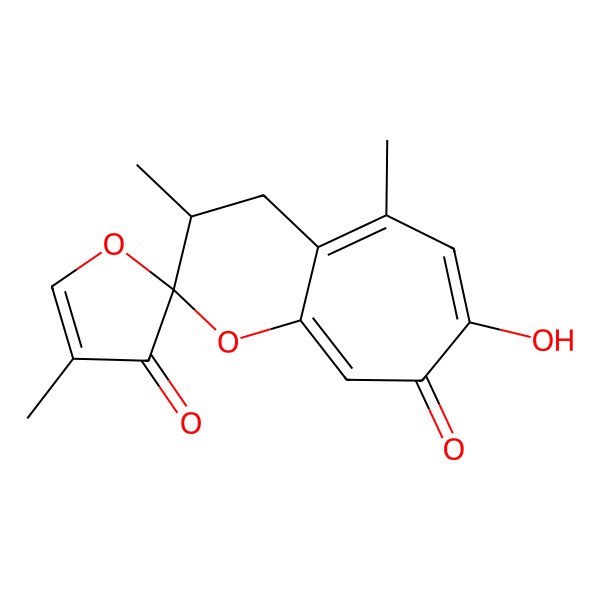 2D Structure of (2S,3S)-7-hydroxy-3,4',5-trimethylspiro[3,4-dihydrocyclohepta[b]pyran-2,2'-uran]-3',8-dione