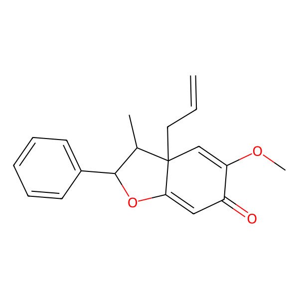 2D Structure of (2S,3S,3aS)-5-methoxy-3-methyl-2-phenyl-3a-prop-2-enyl-2,3-dihydro-1-benzofuran-6-one