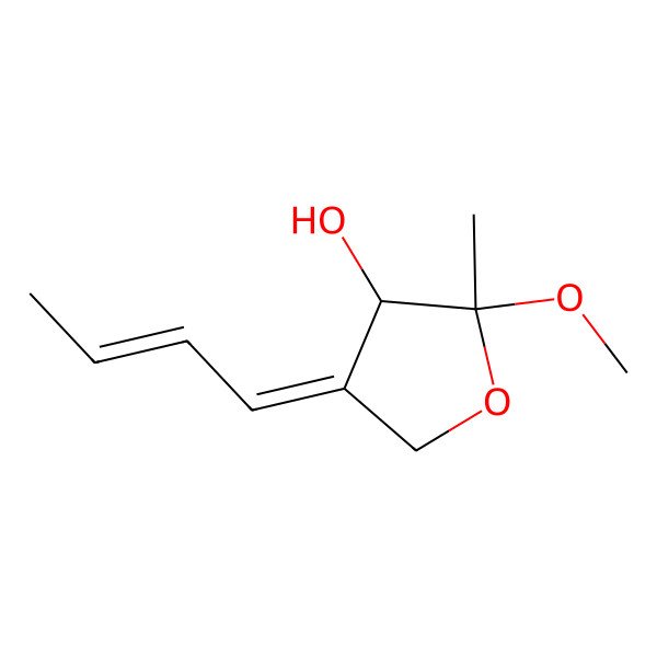 2D Structure of (2S,3S,4E)-4-[(E)-but-2-enylidene]-2-methoxy-2-methyloxolan-3-ol