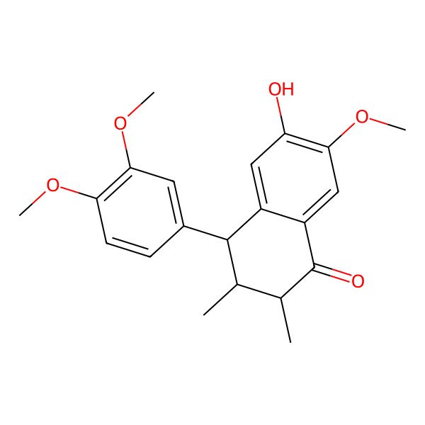 2D Structure of (2S,3S,4R)-4-(3,4-dimethoxyphenyl)-6-hydroxy-7-methoxy-2,3-dimethyl-3,4-dihydro-2H-naphthalen-1-one 2D Structure of (2S,3S,4R)-4-(3,4-dimethoxyphenyl)-6-hydroxy-7-methoxy-2,3-dimethyl-3,4-dihydro-2H-naphthalen-1-one
