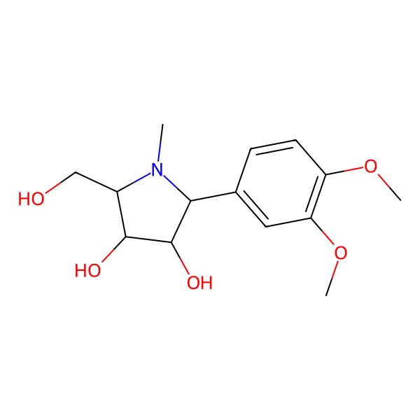 2D Structure of (2S,3S,4R,5S)-2-(3,4-dimethoxyphenyl)-5-(hydroxymethyl)-1-methylpyrrolidine-3,4-diol