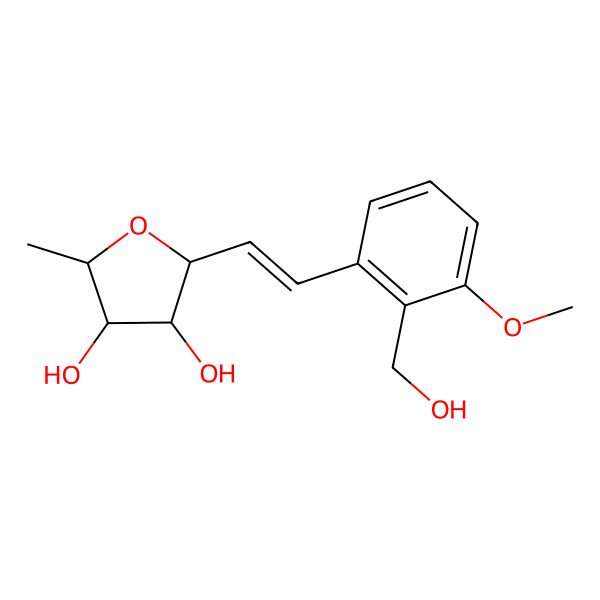 2D Structure of (2S,3S,4R,5S)-2-[(E)-2-[2-(hydroxymethyl)-3-methoxyphenyl]ethenyl]-5-methyloxolane-3,4-diol
