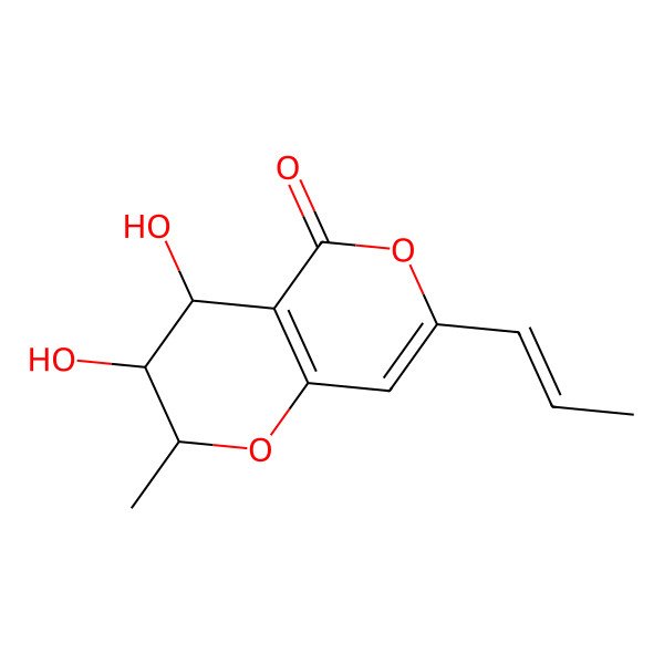 2D Structure of (2S,3S,4S)-3,4-dihydroxy-2-methyl-7-[(1E)-prop-1-en-1-yl]-2H,3H,4H,5H-pyrano[4,3-b]pyran-5-one