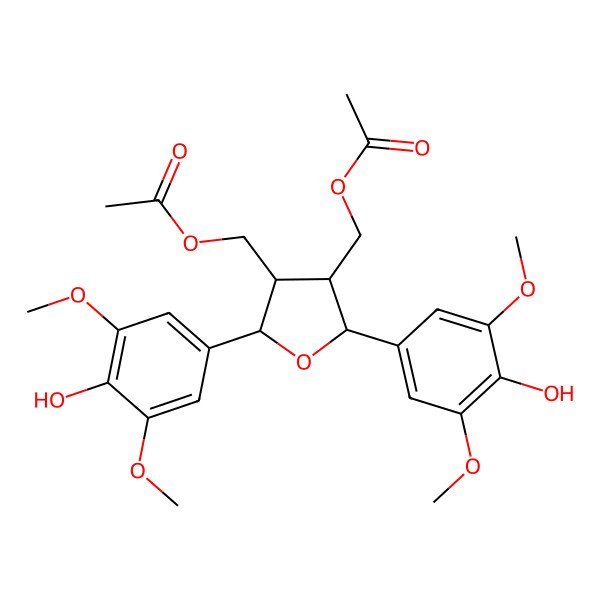 2D Structure of [(2R,3S,4S,5S)-4-(acetyloxymethyl)-2,5-bis(4-hydroxy-3,5-dimethoxyphenyl)oxolan-3-yl]methyl acetate