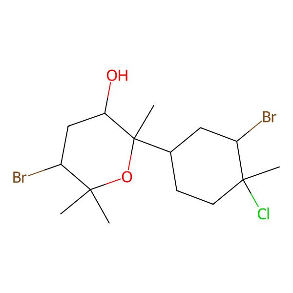 2D Structure of (2S,3S,5S)-5-bromo-2-[(1R,3R,4R)-3-bromo-4-chloro-4-methylcyclohexyl]-2,6,6-trimethyloxan-3-ol