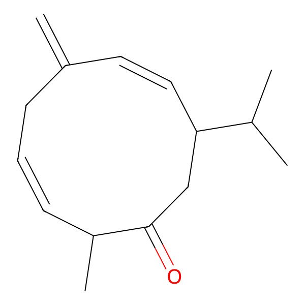 2D Structure of (2S,3Z,7E,9S)-2-methyl-6-methylidene-9-propan-2-ylcyclodeca-3,7-dien-1-one