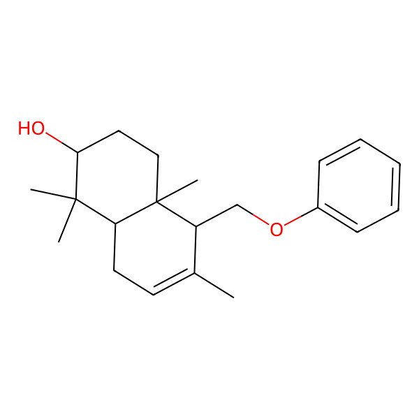 2D Structure of (2S,4aR,5R,8aR)-1,1,4a,6-tetramethyl-5-(phenoxymethyl)-2,3,4,5,8,8a-hexahydronaphthalen-2-ol