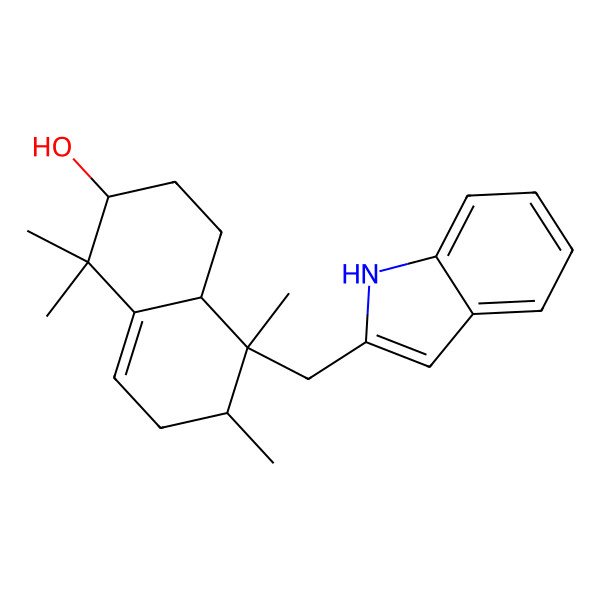2D Structure of (2S,4aS,5R,6R)-5-(1H-indol-2-ylmethyl)-1,1,5,6-tetramethyl-2,3,4,4a,6,7-hexahydronaphthalen-2-ol