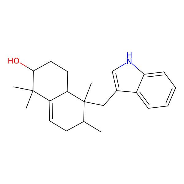 2D Structure of (2S,4aS,5R,6R)-5-(1H-indol-3-ylmethyl)-1,1,5,6-tetramethyl-2,3,4,4a,6,7-hexahydronaphthalen-2-ol