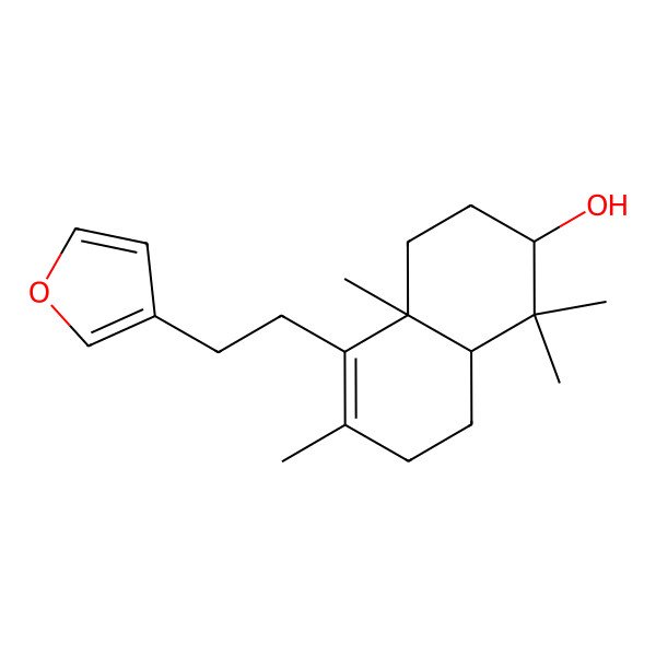 2D Structure of (2S,4aS,8aR)-5-[2-(furan-3-yl)ethyl]-1,1,4a,6-tetramethyl-2,3,4,7,8,8a-hexahydronaphthalen-2-ol